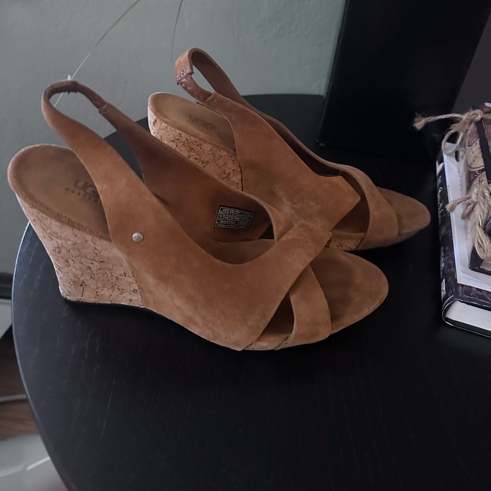 UGG brown suede wedge sandals size 7.